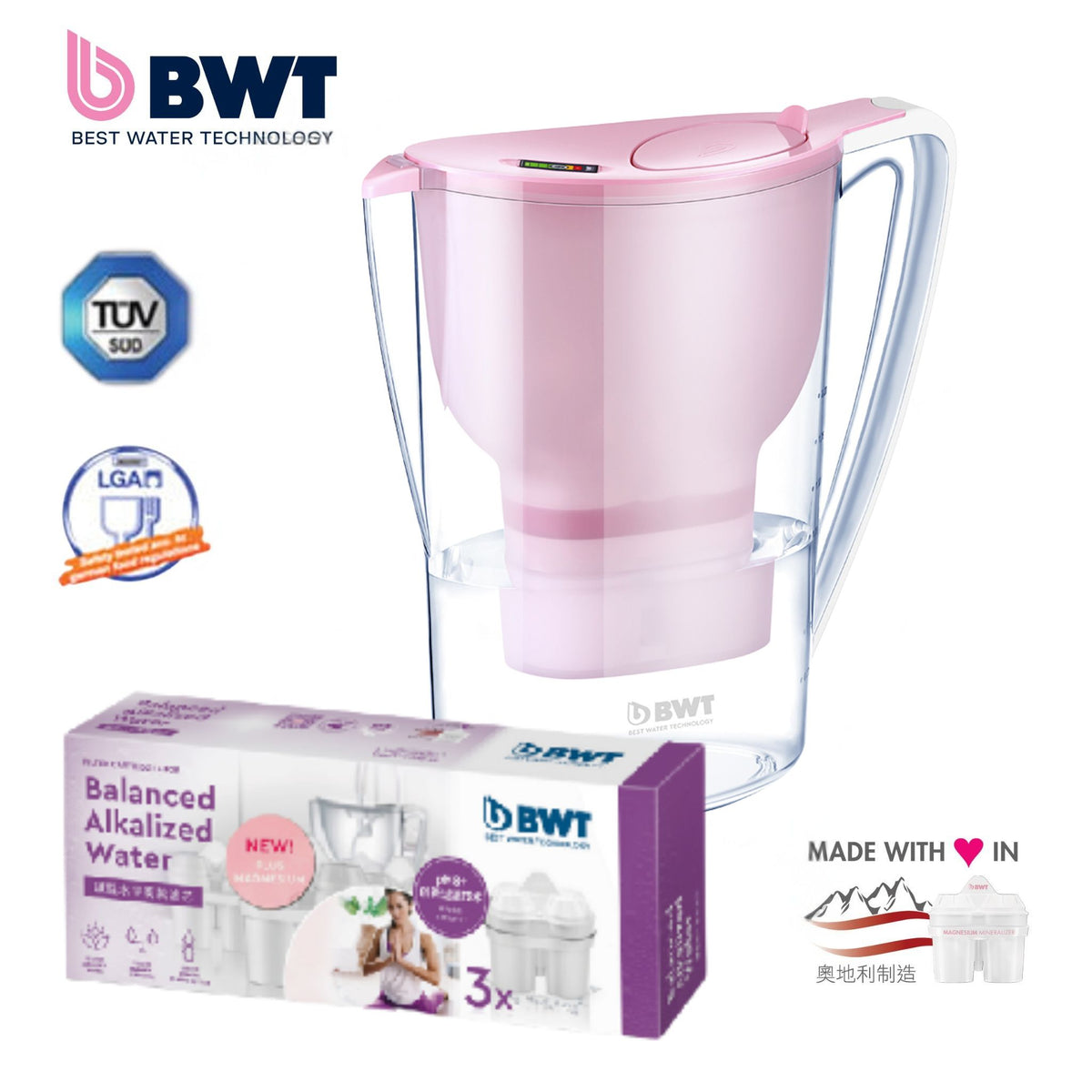 PENGUIN 3.5L PINK JUG WITH BALANCED ALKALINE WATER FILTER (3 PIECES PACK)